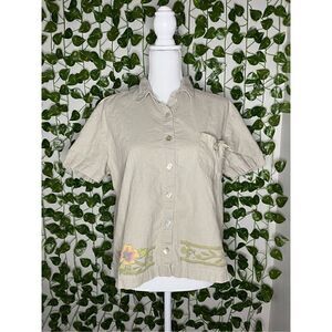 Vintage Blue Fin Pearl Button Up Collared Shirt